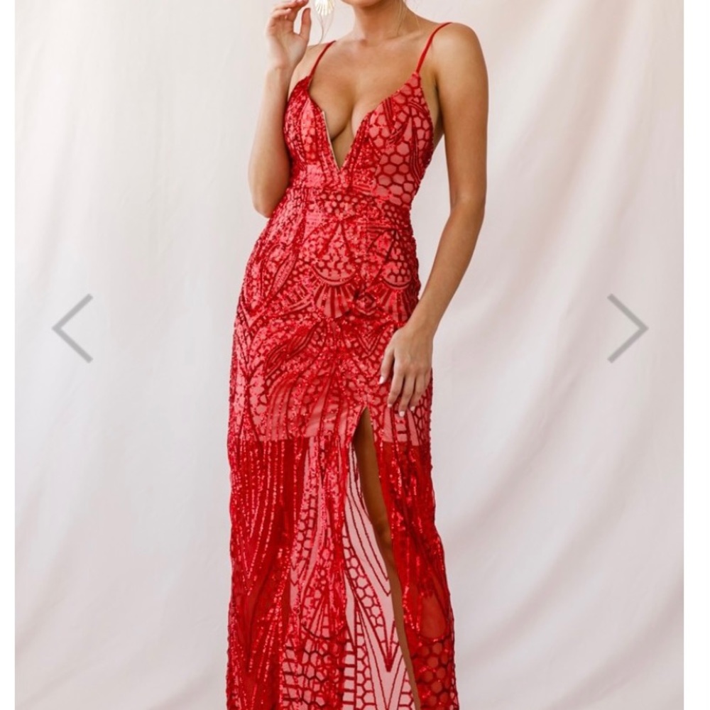 Red Sequin Overlay Dress